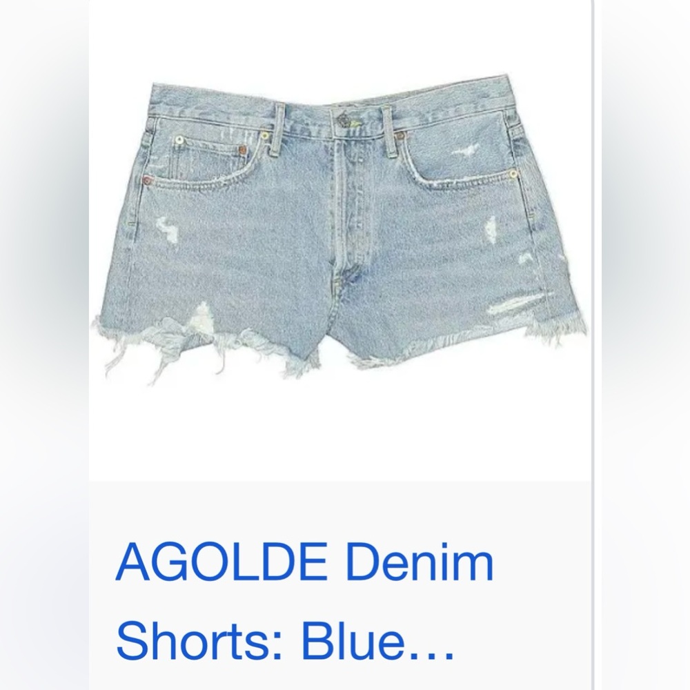 Agolde Blue Distressed Jean Shorts Raw Hem